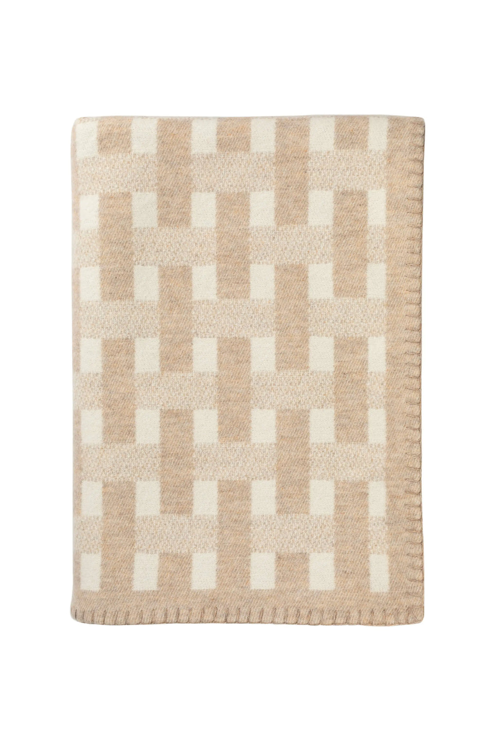 Blanket Stitched Basketweave Natural Throw