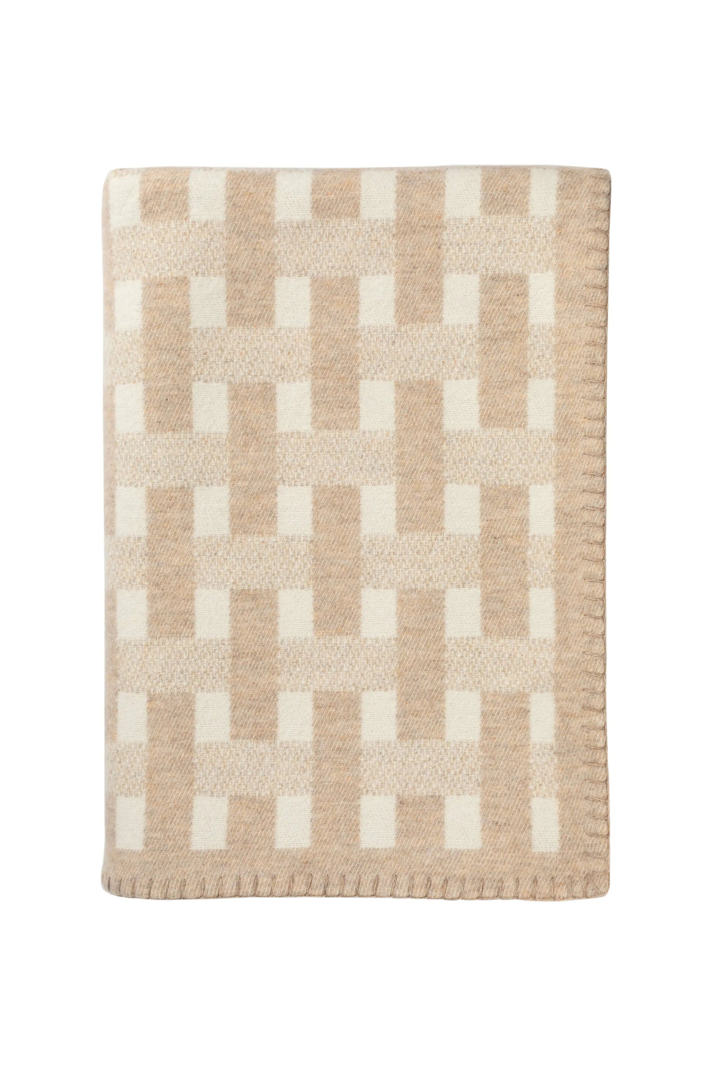Blanket Stitched Basketweave Natural Throw
