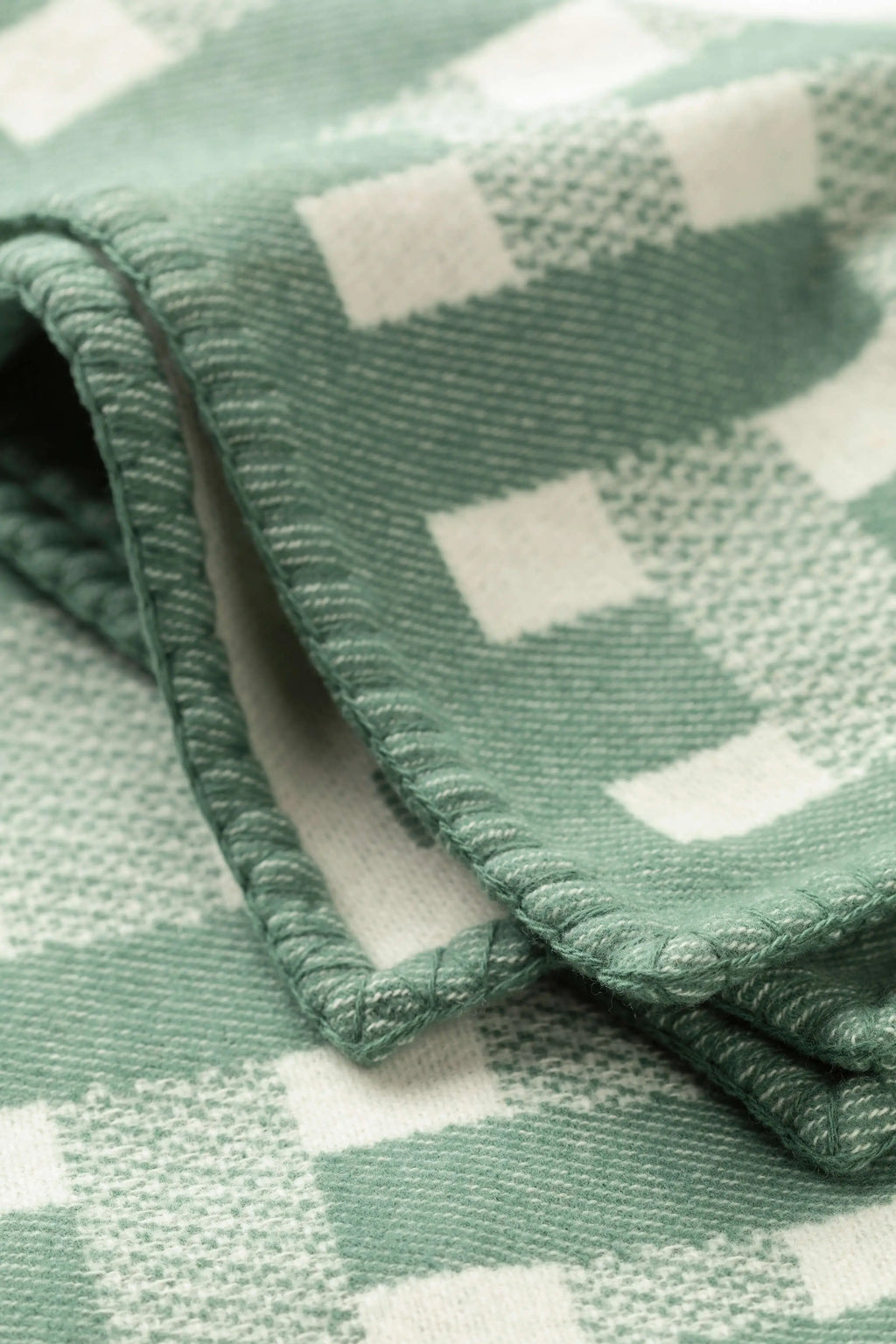 Blanket Stitched Basketweave Green Throw