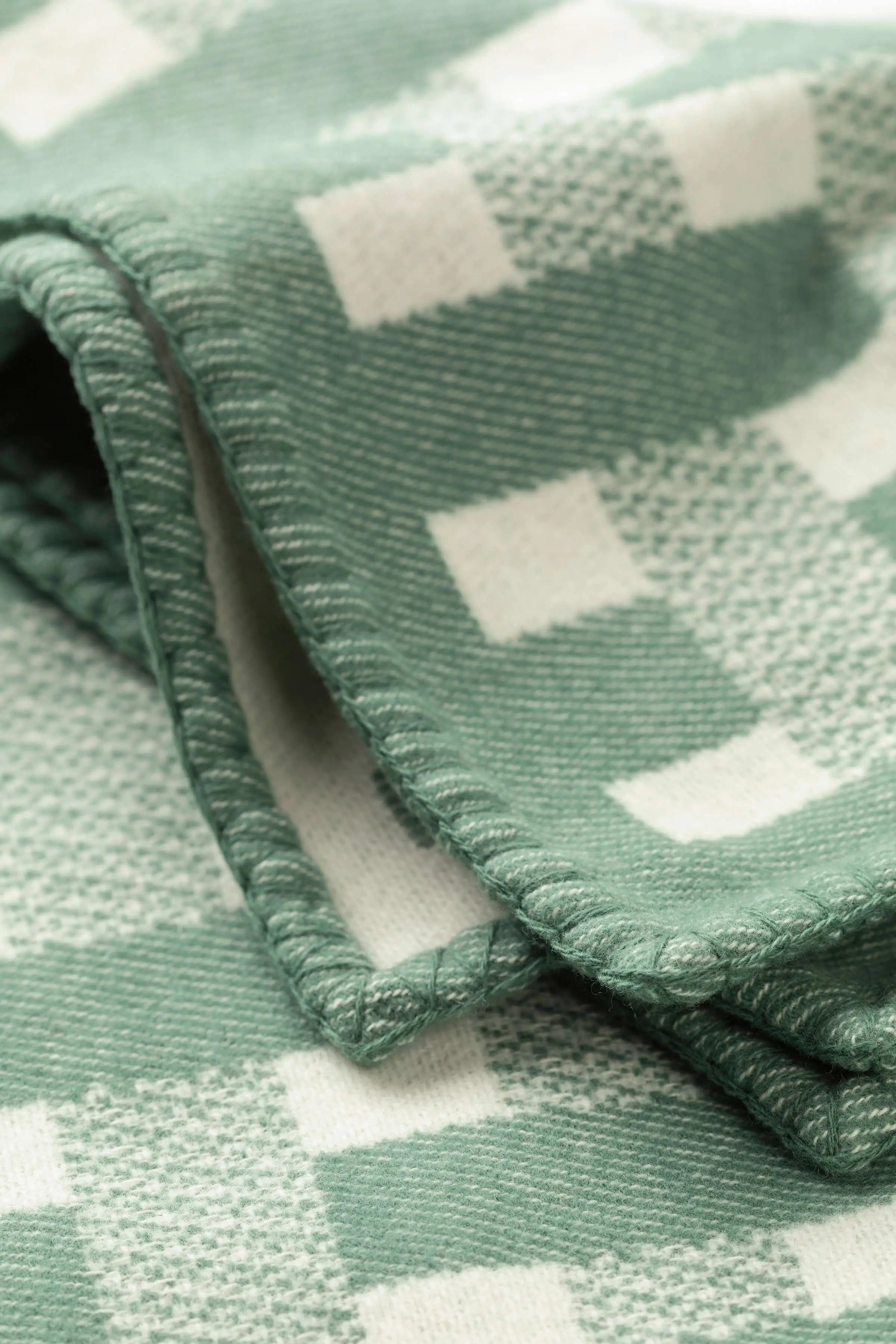 Blanket Stitched Basketweave Green Throw