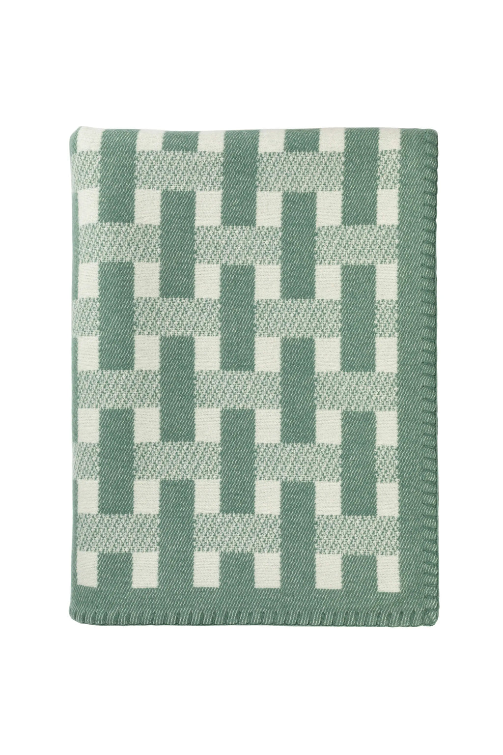 Blanket Stitched Basketweave Green Throw
