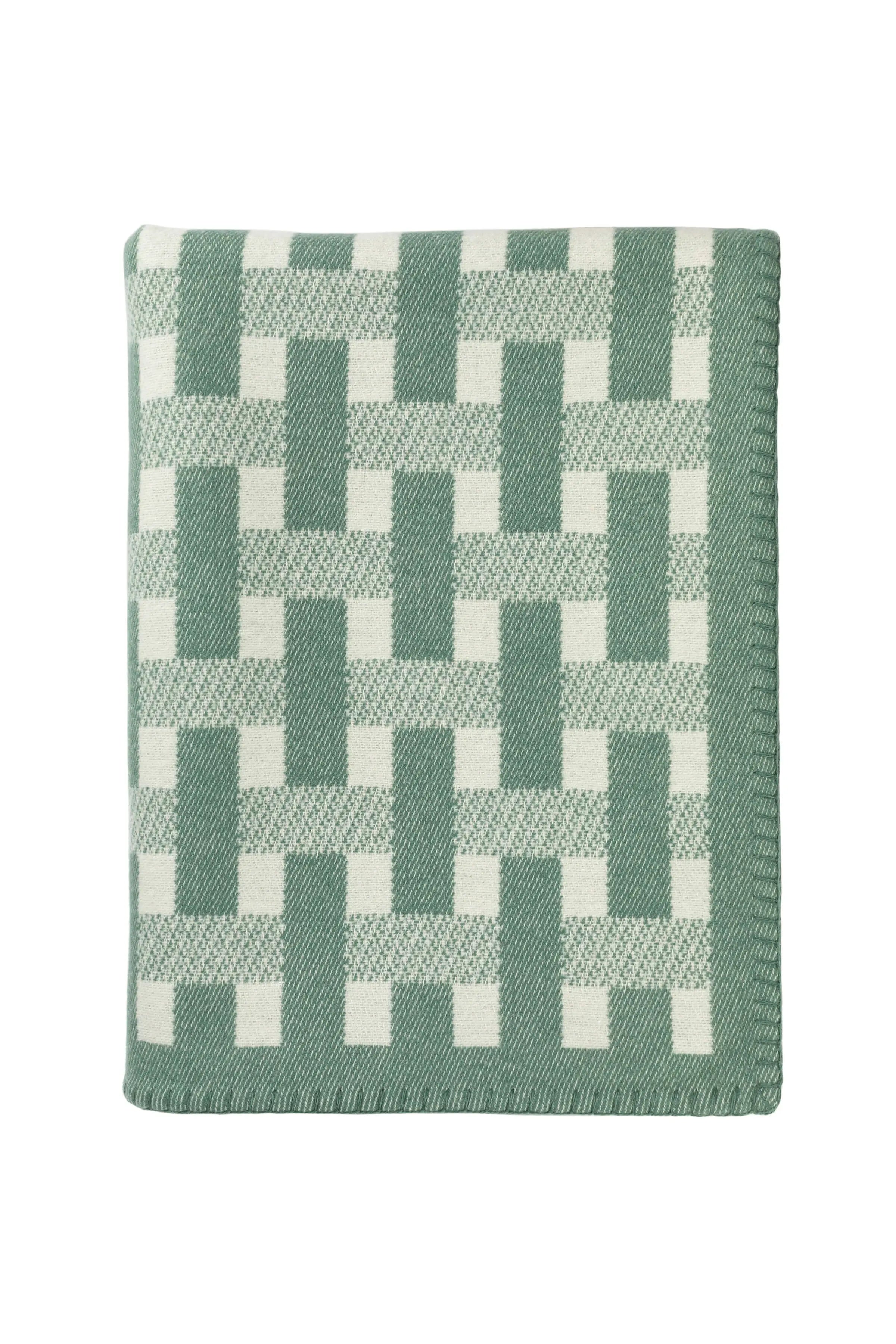 Blanket Stitched Basketweave Green Throw
