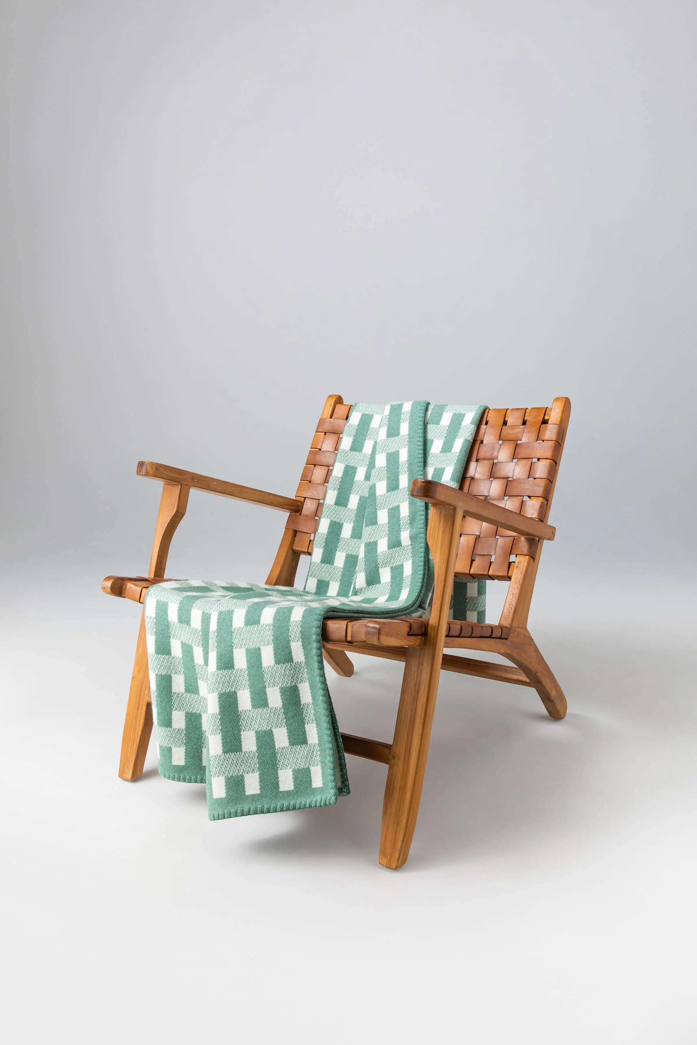 Blanket Stitched Basketweave Green Throw