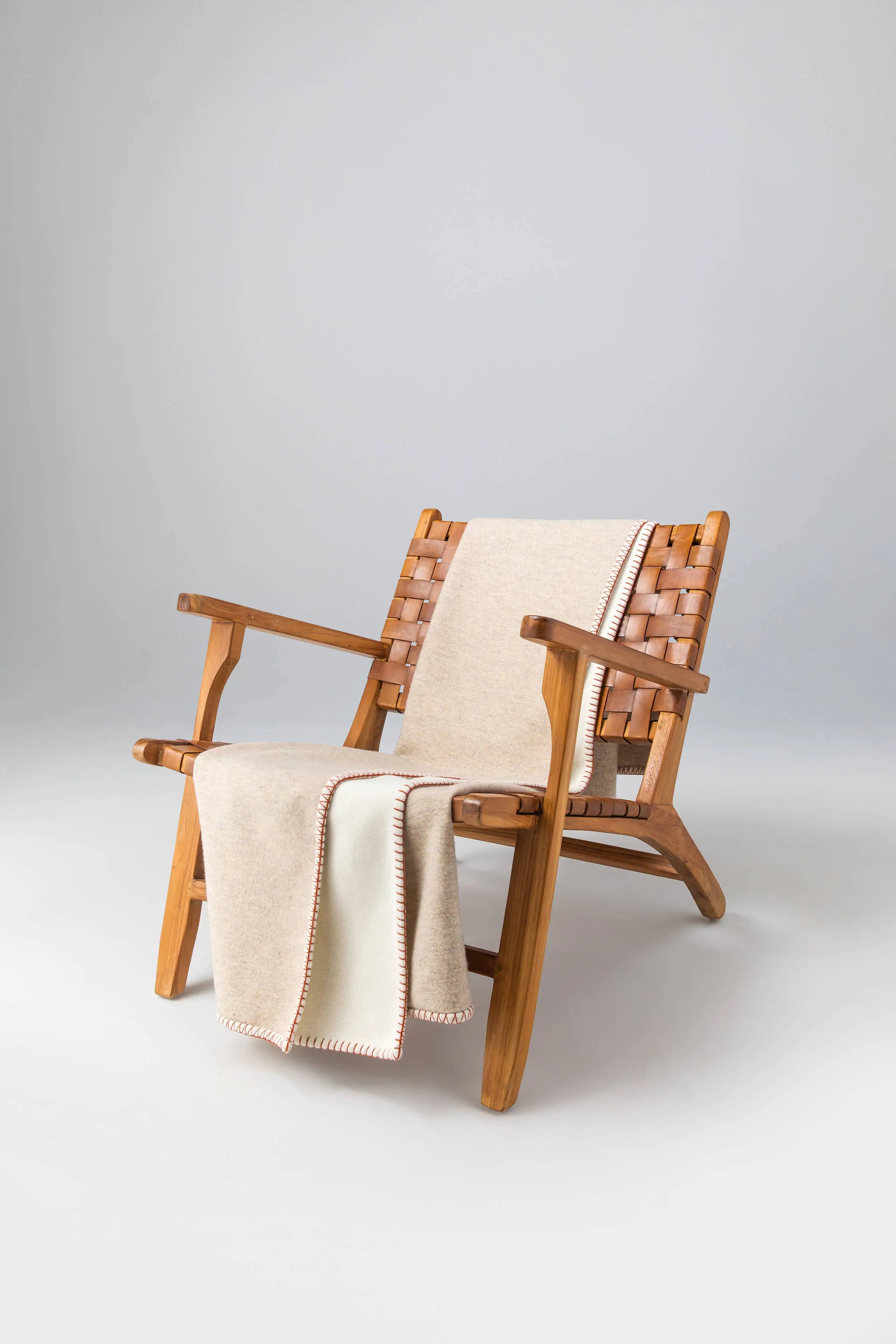 Reversible Blanket Stitched Cream Throw