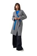 Collarless Grey & Blue Cape Coat