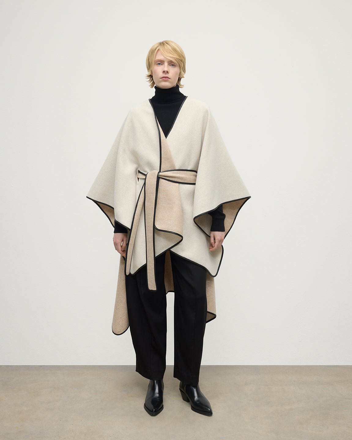 Cream Belted Cape with Leather Binding