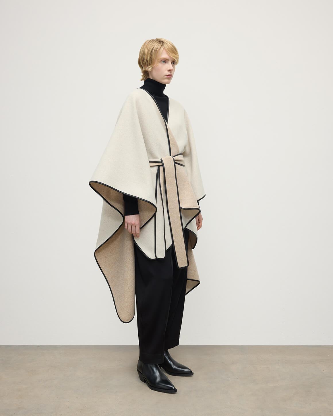 Cream Belted Cape with Leather Binding