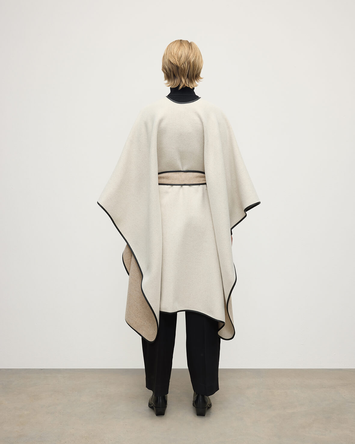 Cream Belted Cape with Leather Binding