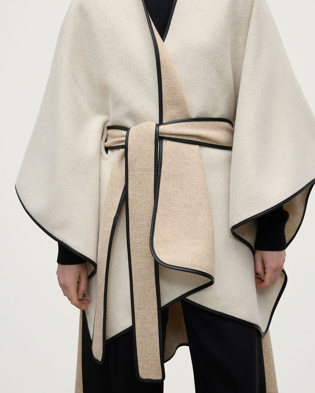 Cream Belted Cape with Leather Binding