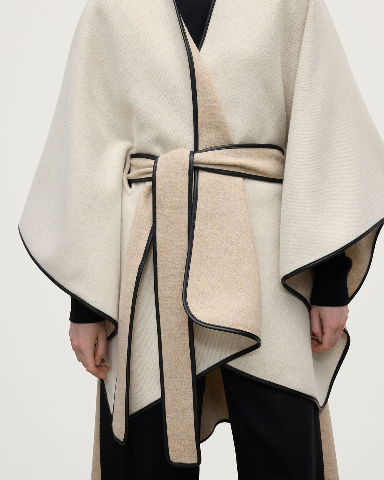 Cream Belted Cape with Leather Binding