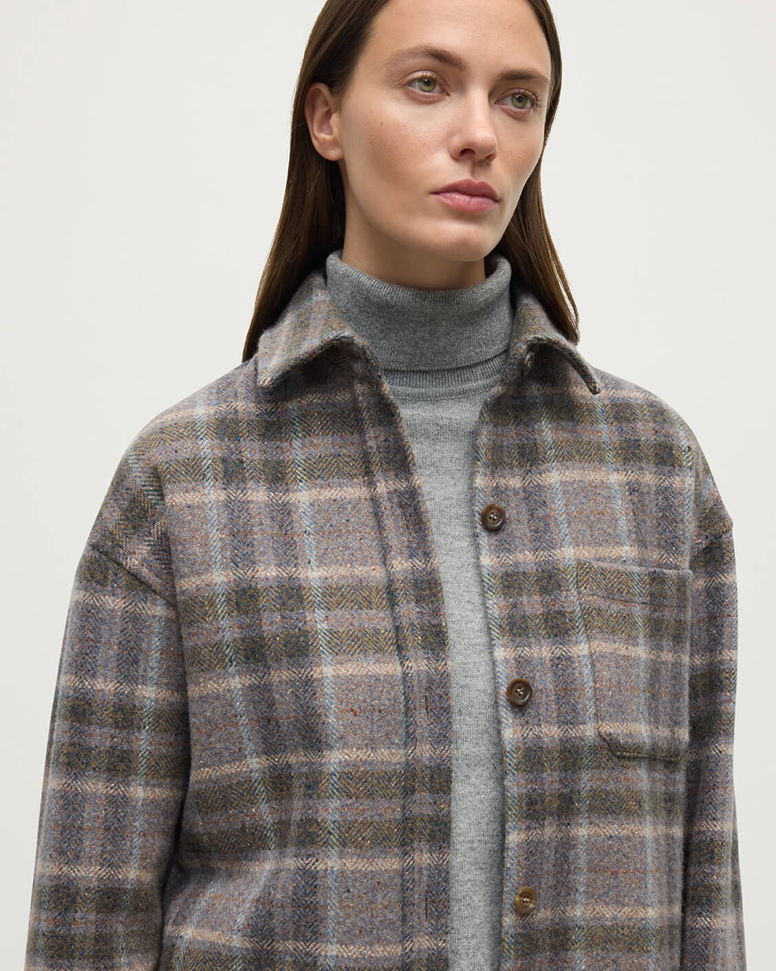 Slate Tweed Check Oversized Shirt
