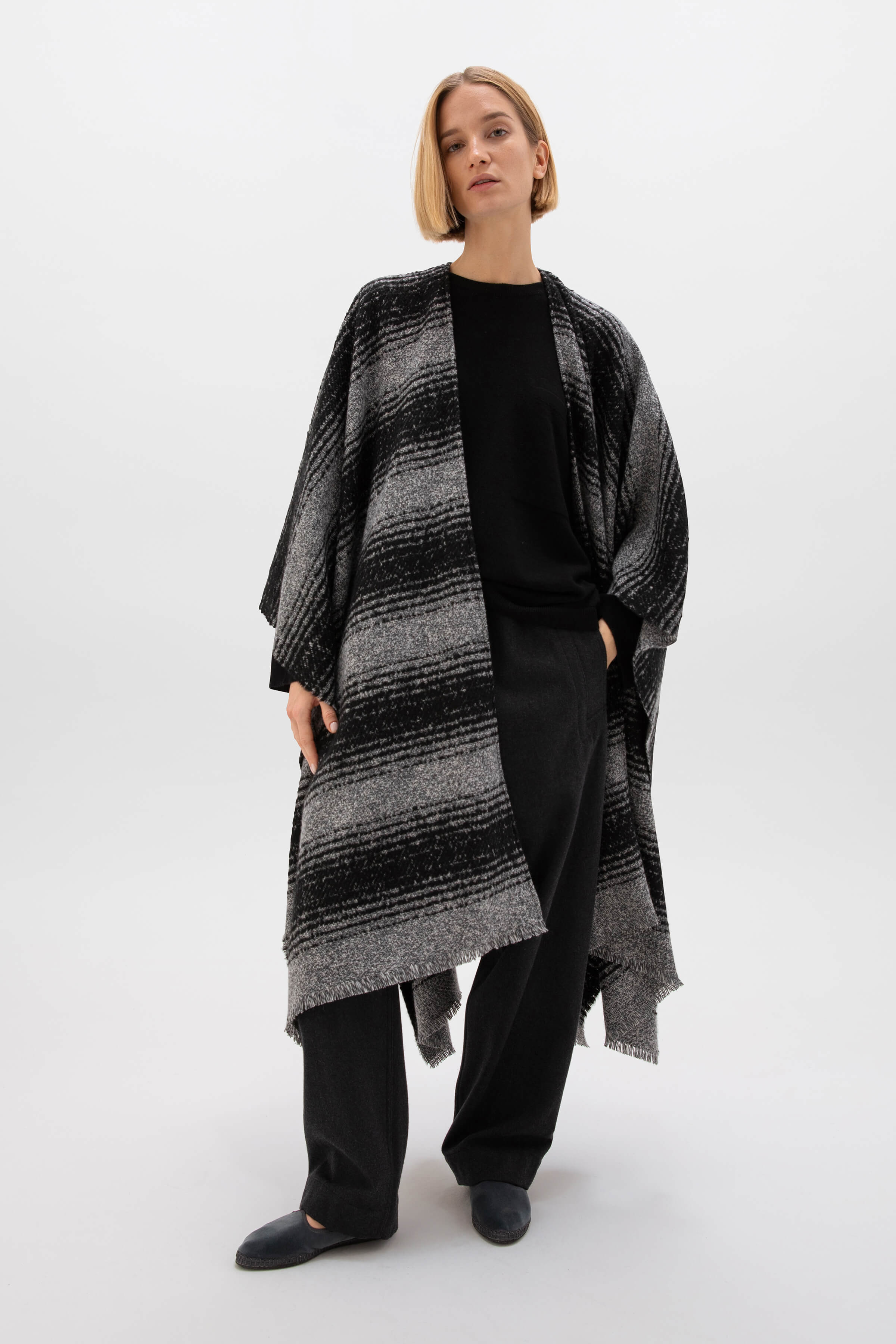 Textural Ombré Charcoal Cape