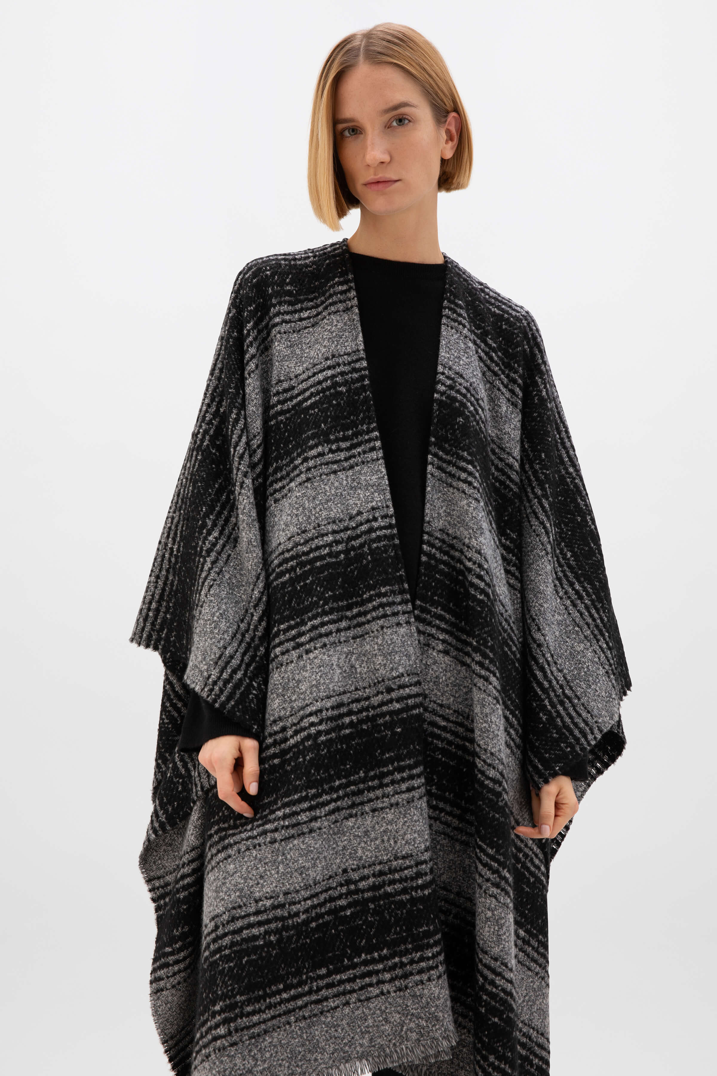 Textural Ombré Charcoal Cape