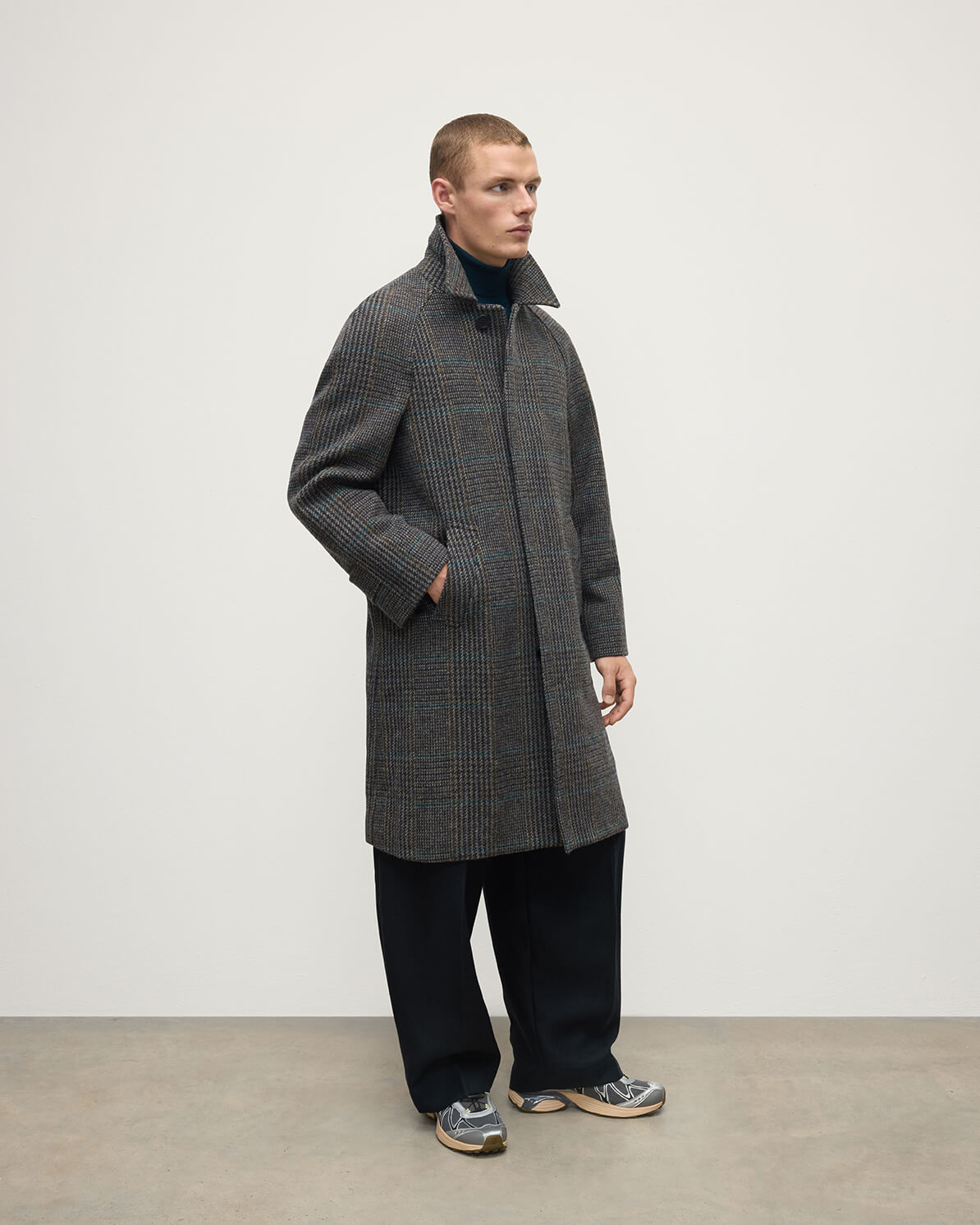 'The Balmacaan' Coat | Dark Slate Check