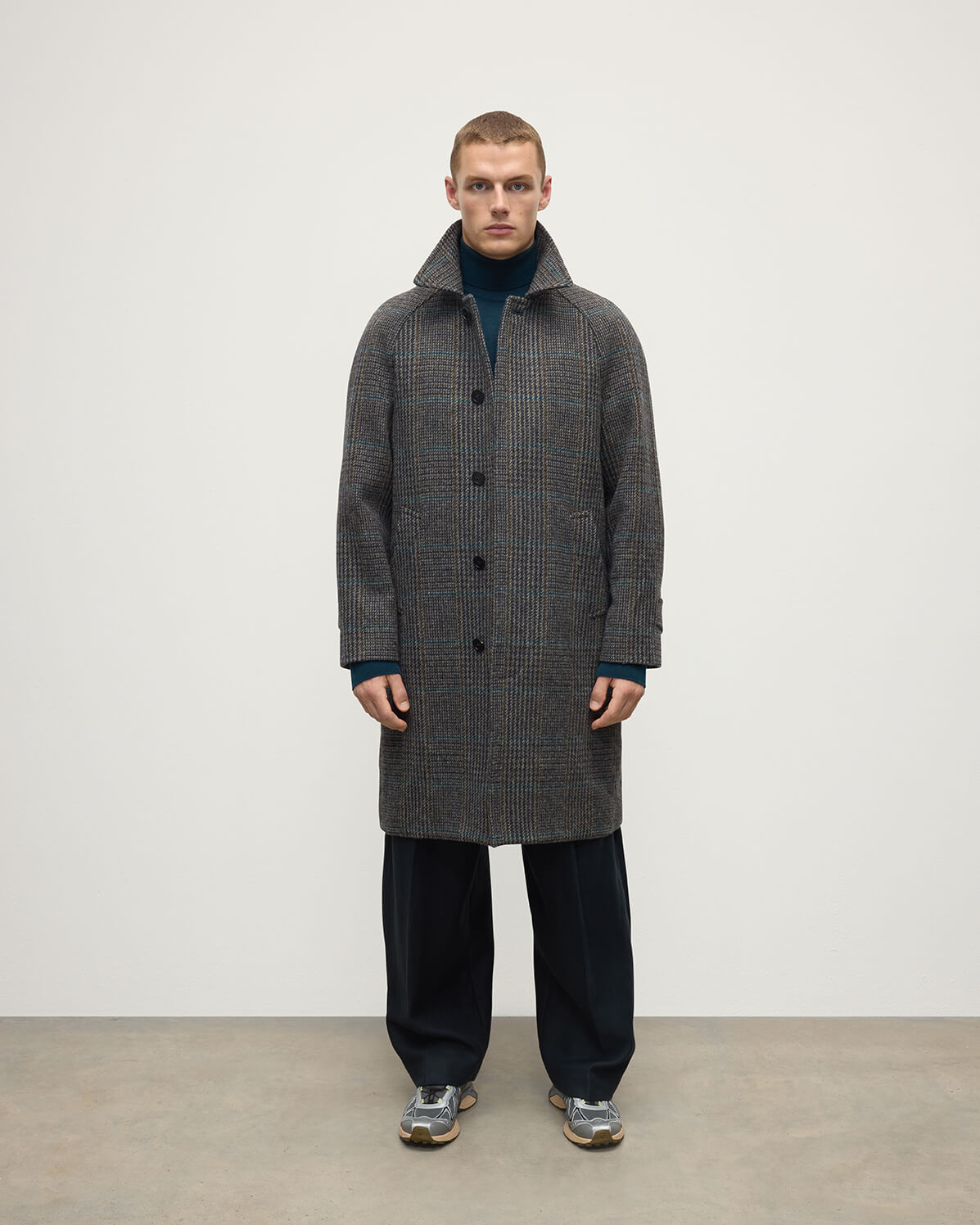 'The Balmacaan' Coat | Dark Slate Check