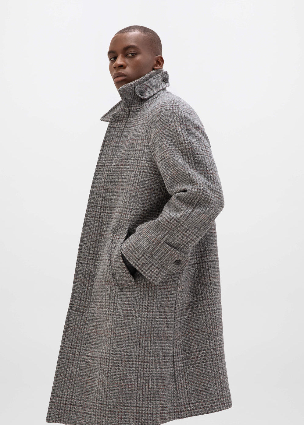 'The Balmacaan' Men's Coat | Grey & Rust Glen Check