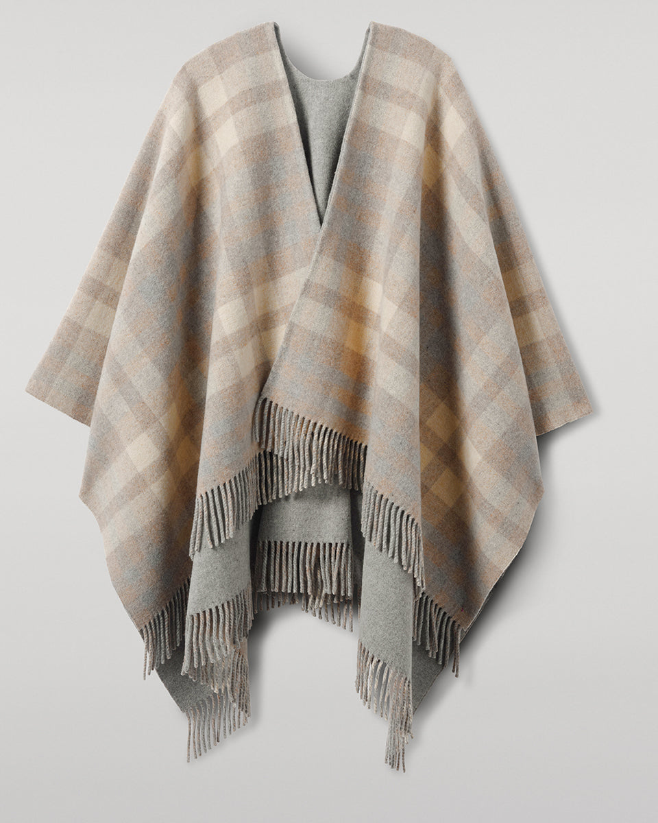 Reversible Natural Mackellar Wool Check Cape