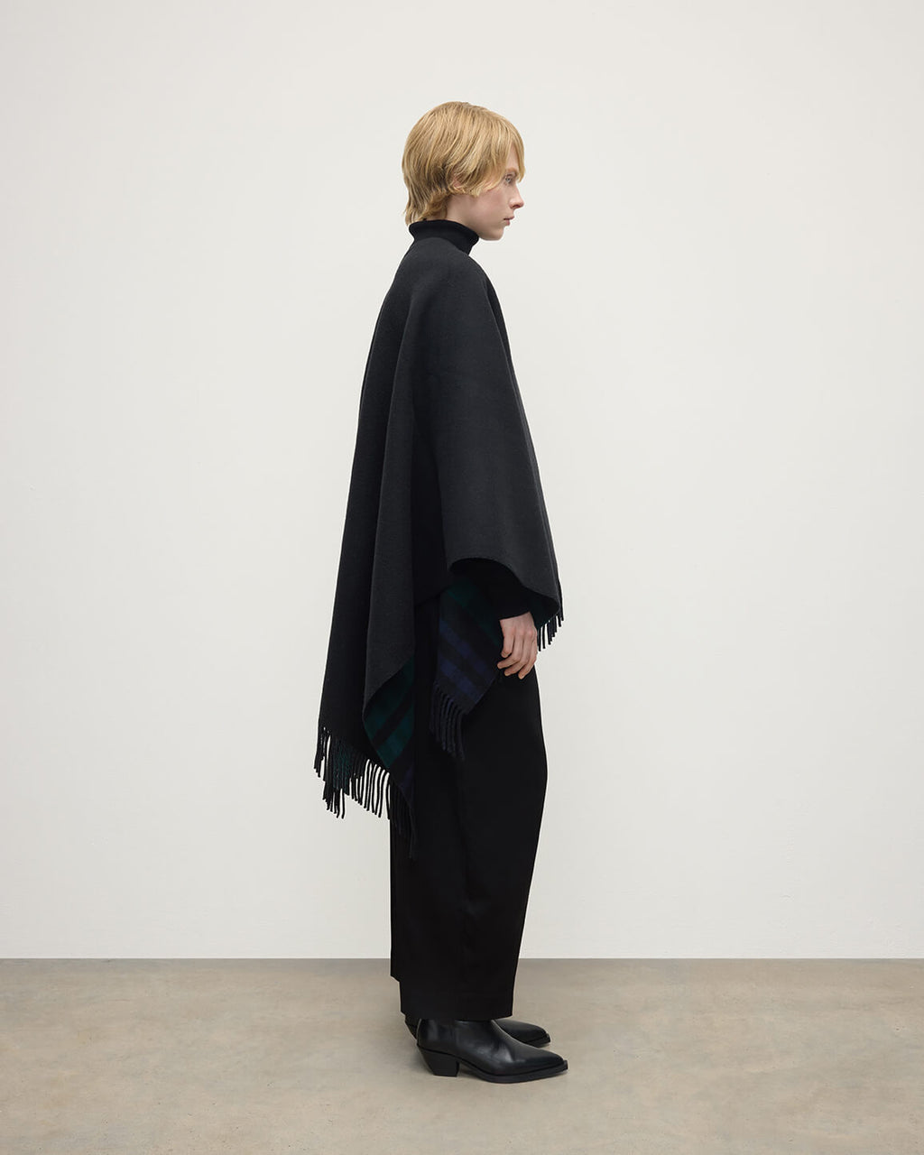 Reversible Light Black Watch Wool Check Cape