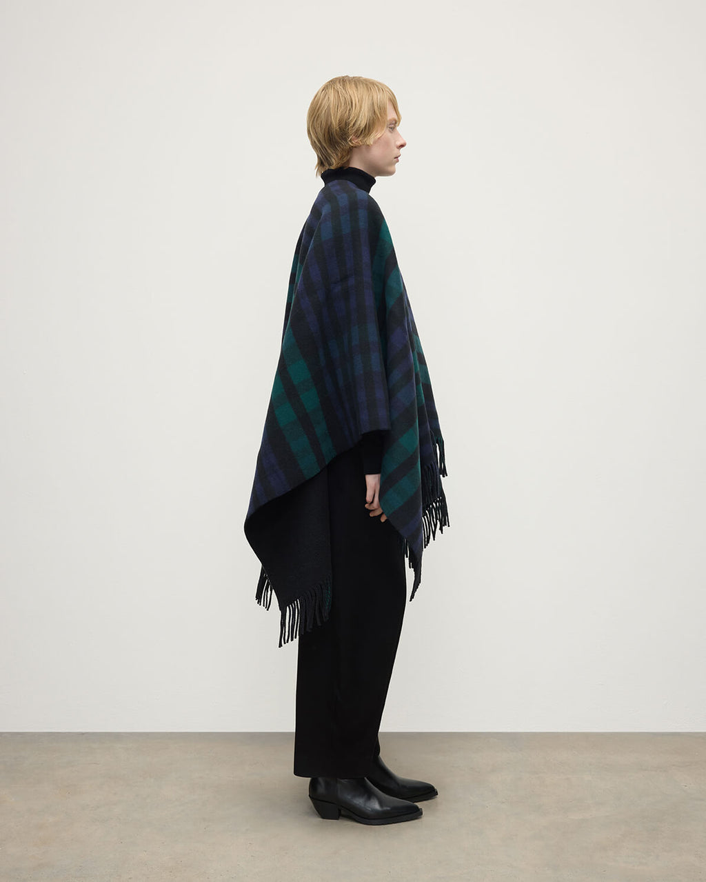 Reversible Light Black Watch Wool Check Cape