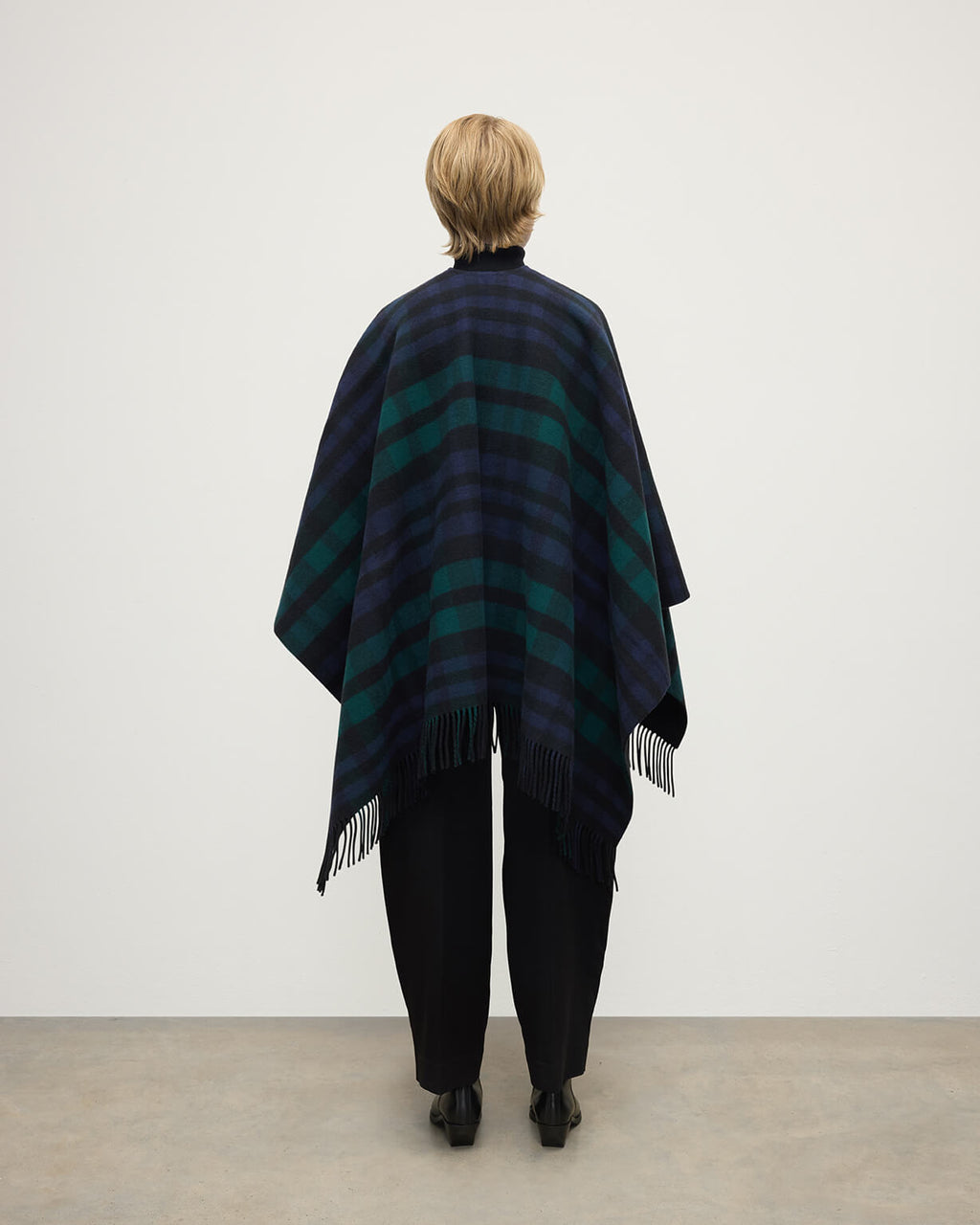 Reversible Light Black Watch Wool Check Cape