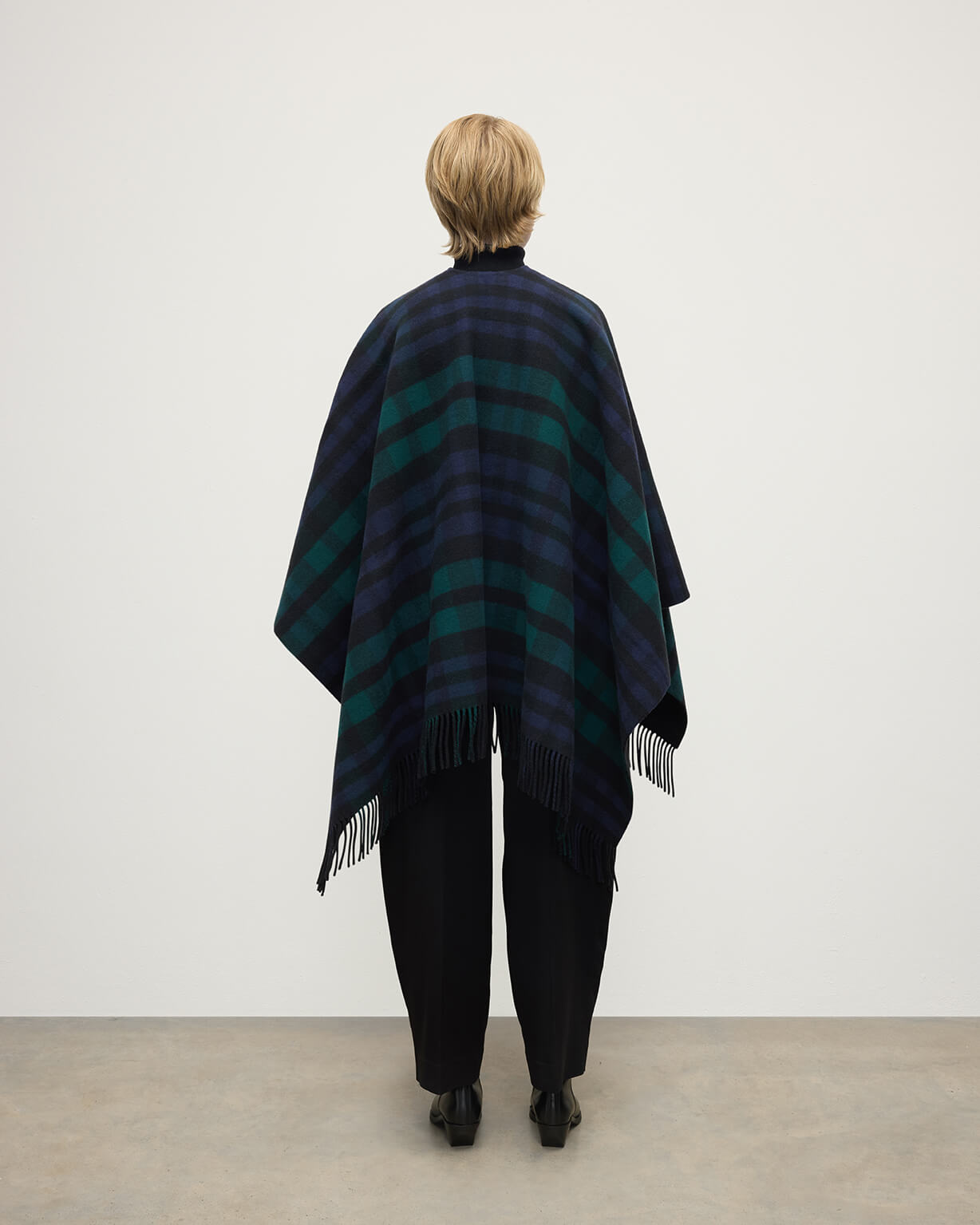 Reversible Light Black Watch Wool Check Cape