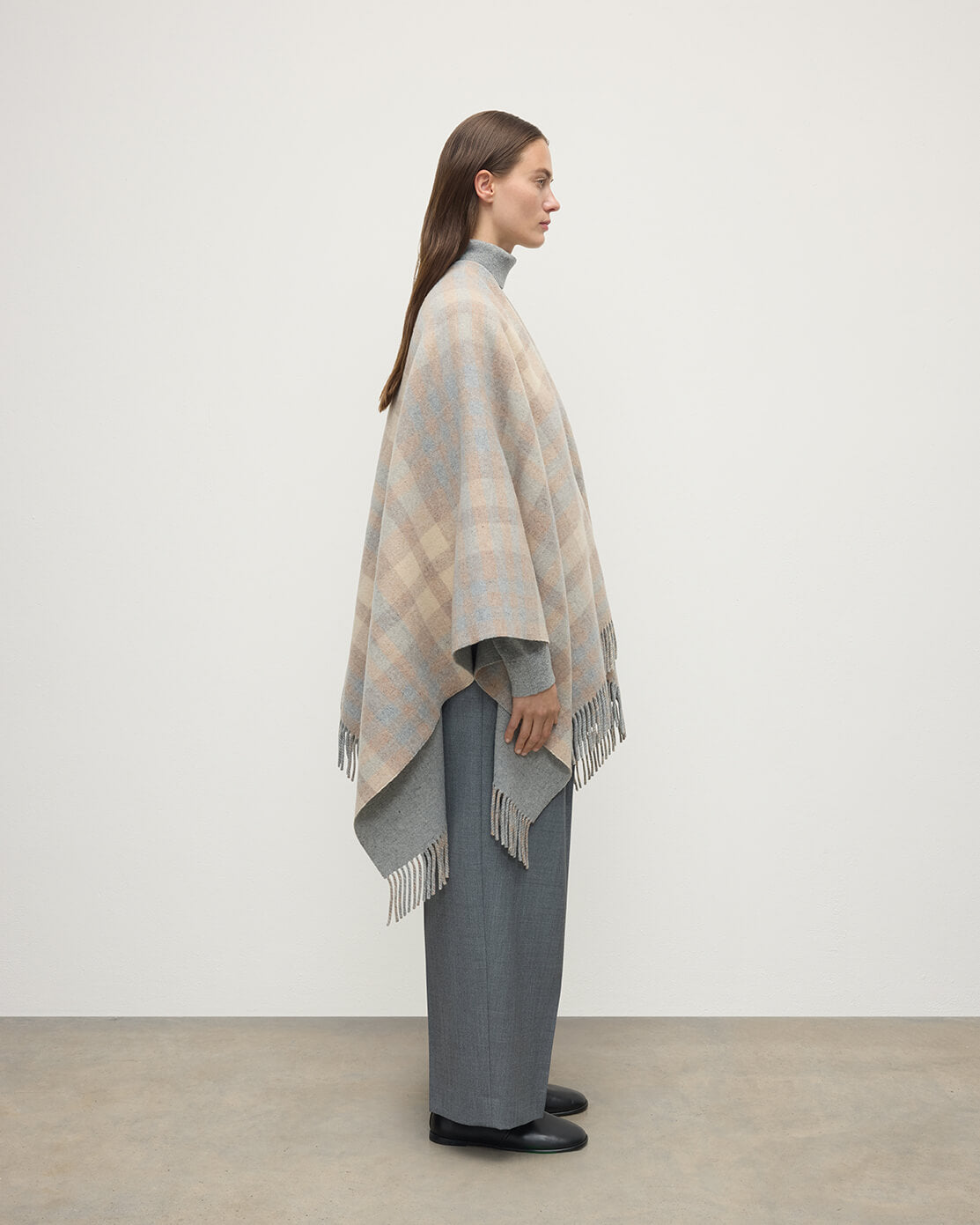 Reversible Natural Mackellar Wool Check Cape