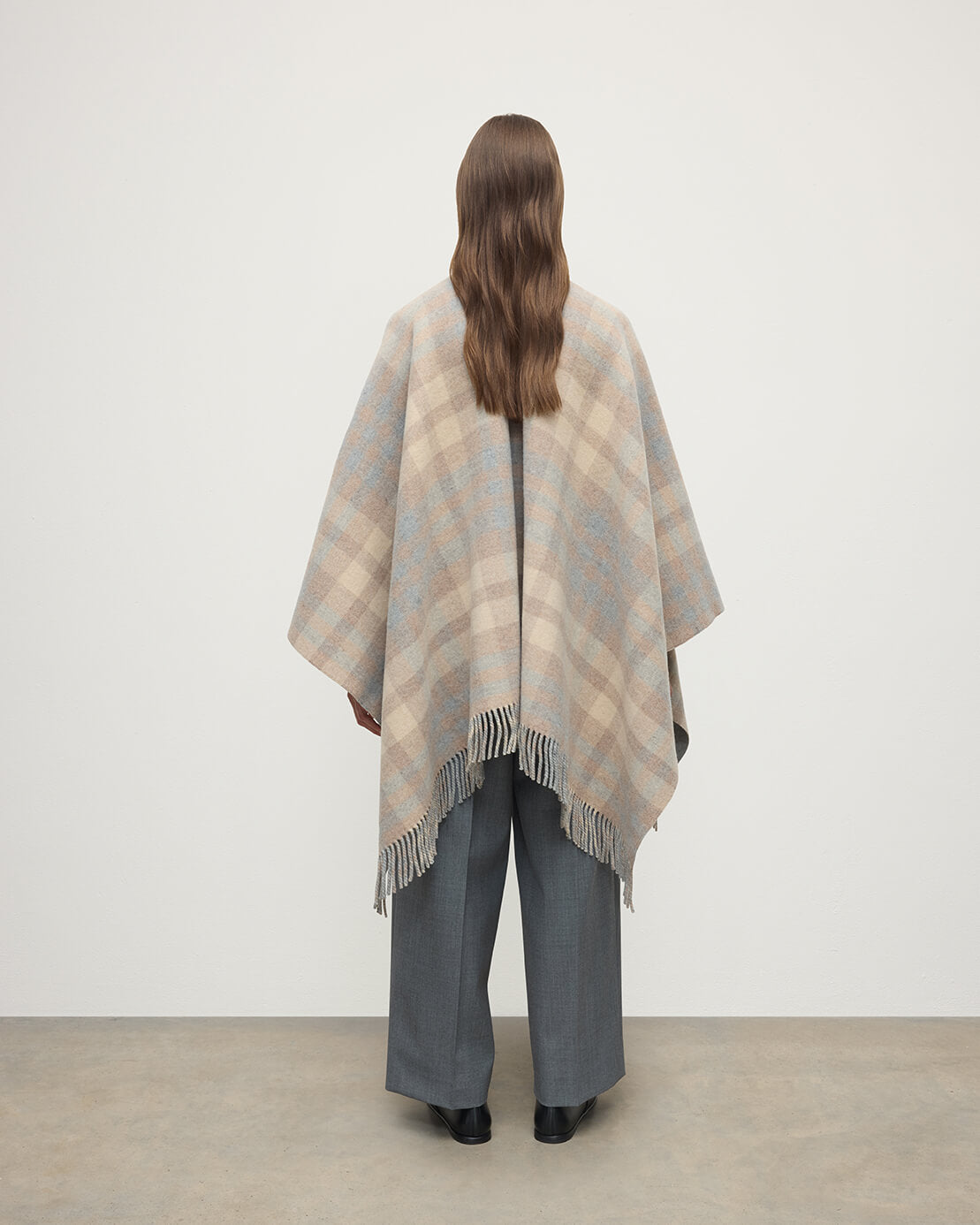 Reversible Natural Mackellar Wool Check Cape