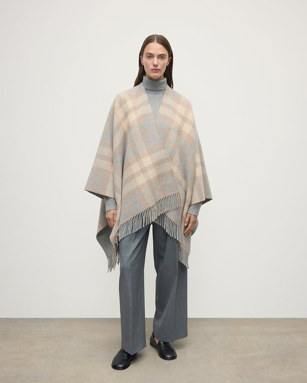 Reversible Natural Mackellar Wool Check Cape