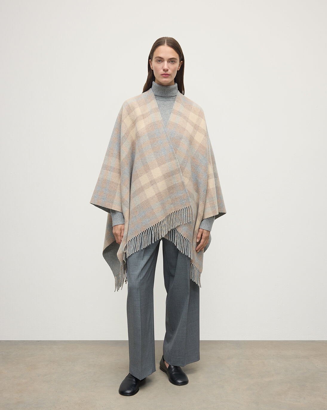 Reversible Natural Mackellar Wool Check Cape