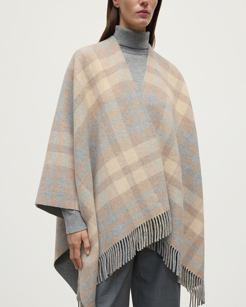 Reversible Natural Mackellar Wool Check Cape