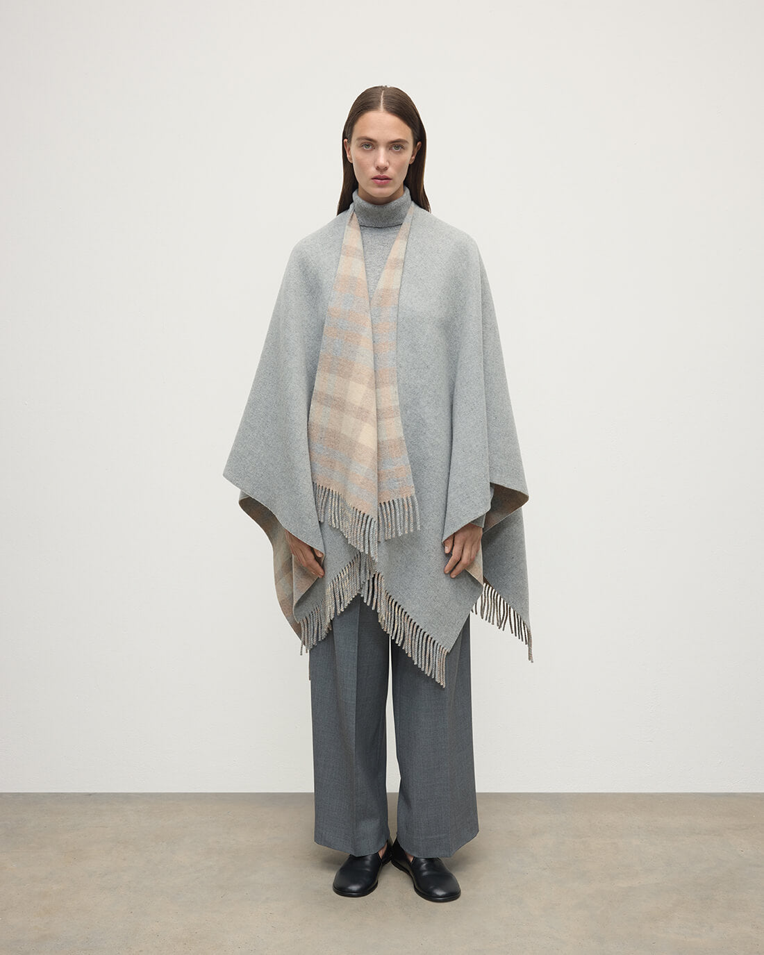 Reversible Natural Mackellar Wool Check Cape
