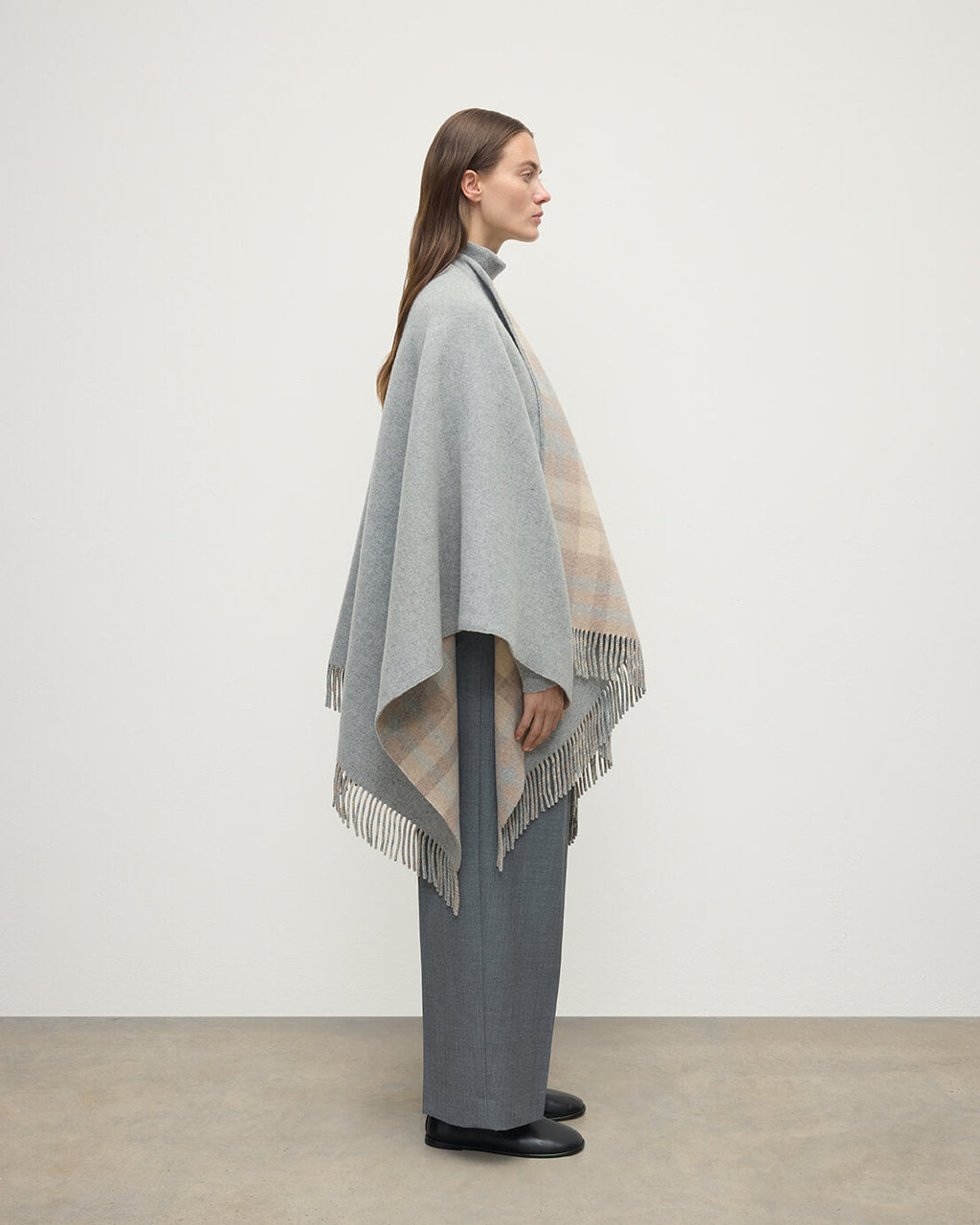 Reversible Natural Mackellar Wool Check Cape