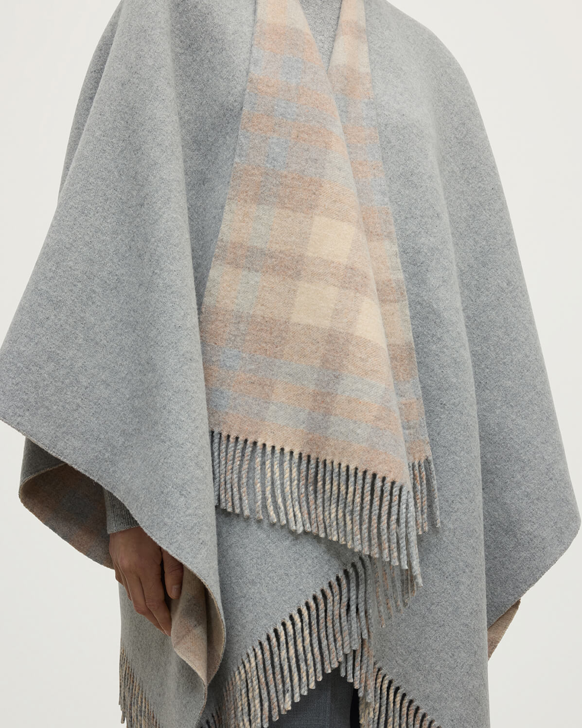 Reversible Natural Mackellar Wool Check Cape