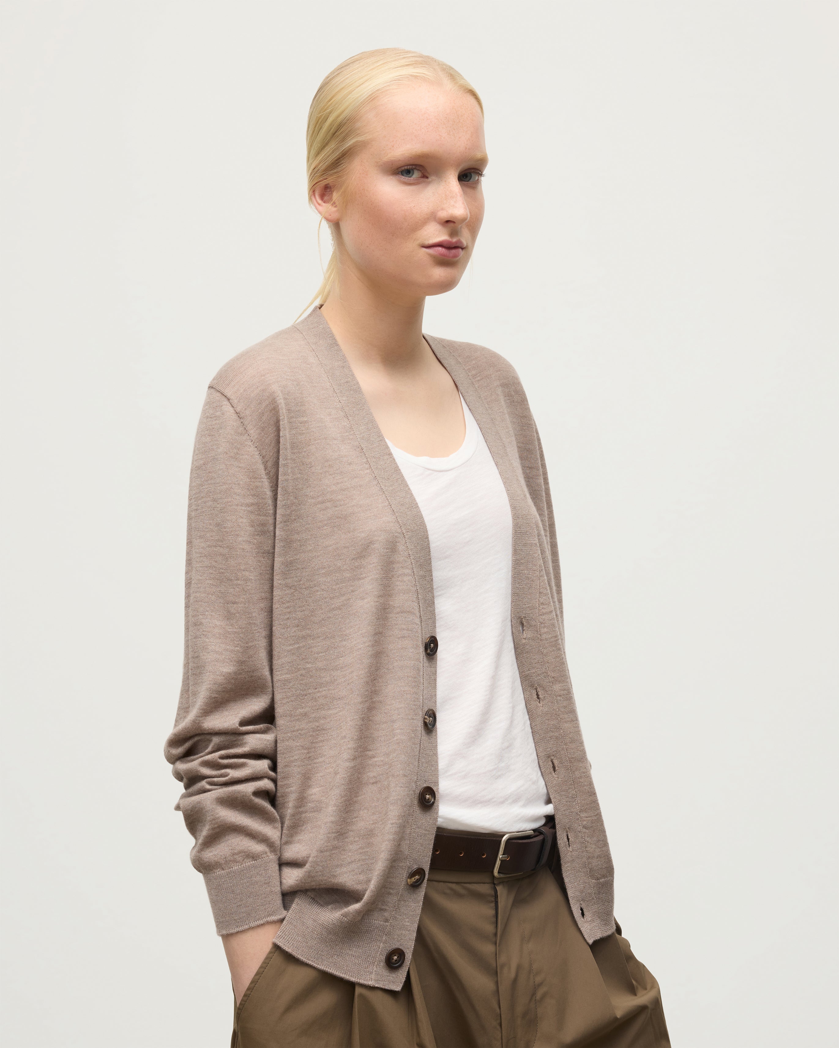 Forsyth Light Brown Superfine Cashmere Cardigan