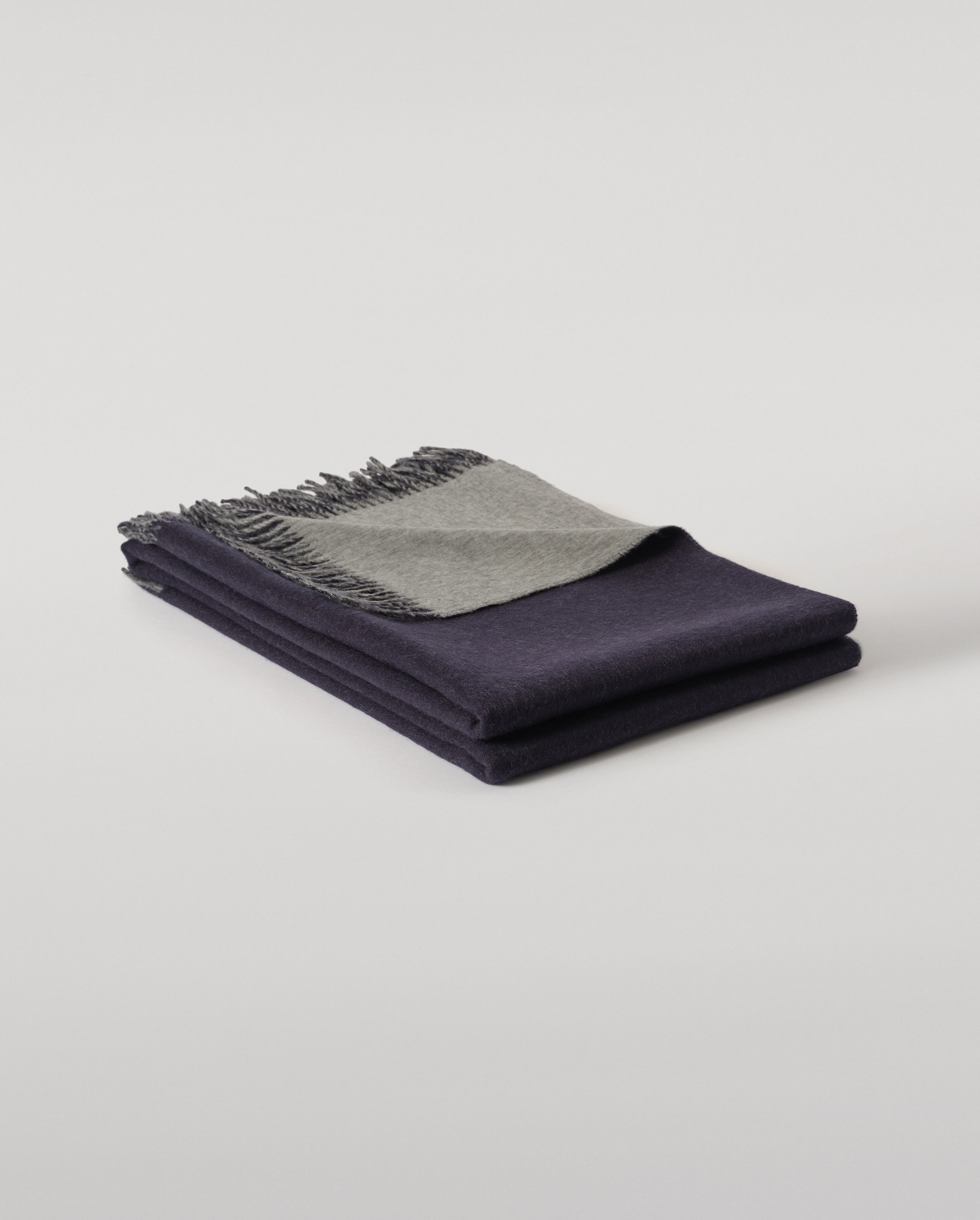 Reversible Navy & Light Grey Cashmere Throw