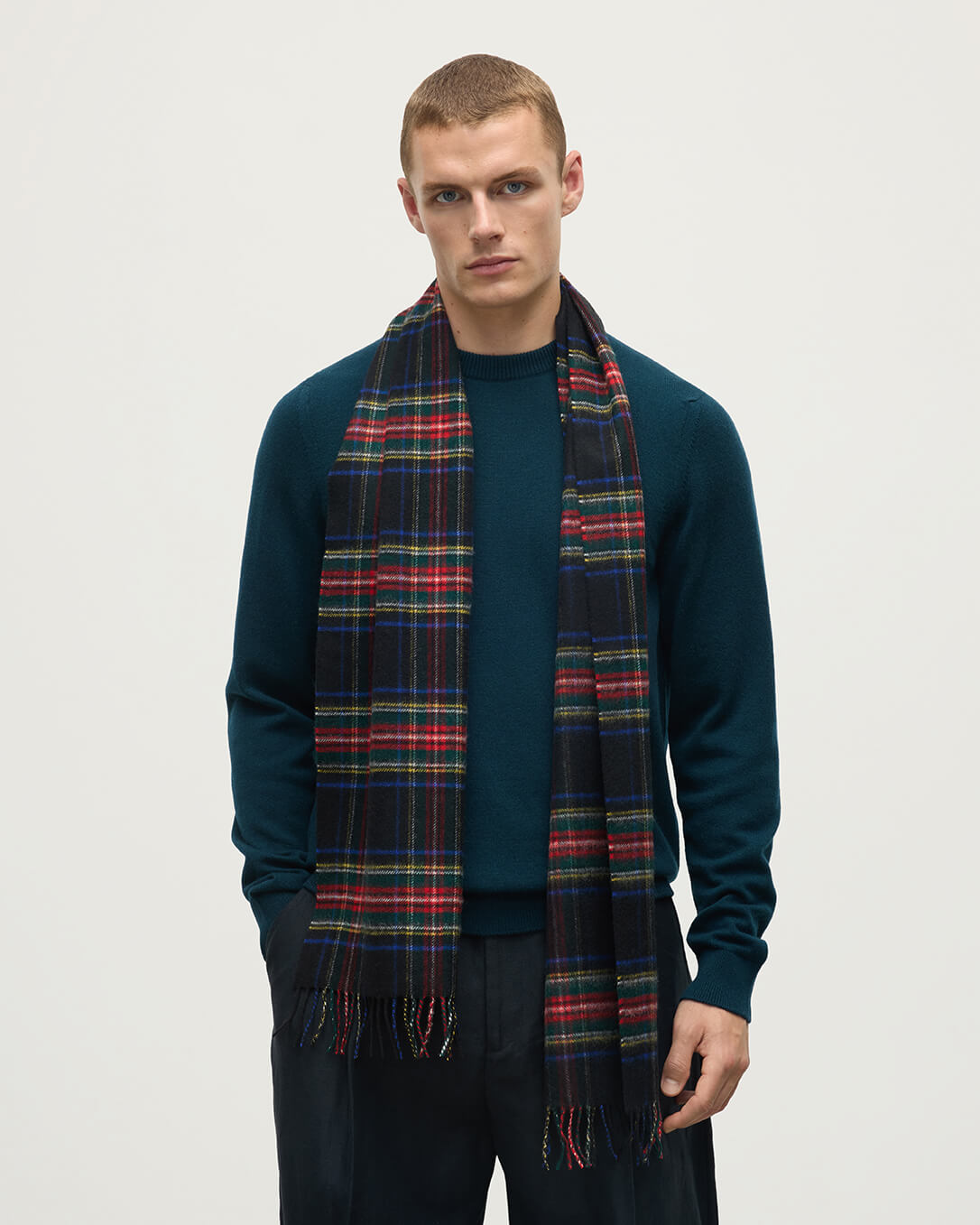 Black Stewart Tartan Cashmere Scarf