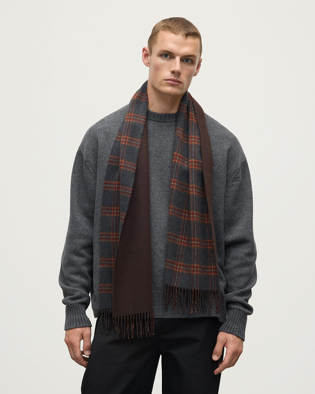 Reversible Navy Tartan Cashmere Scarf