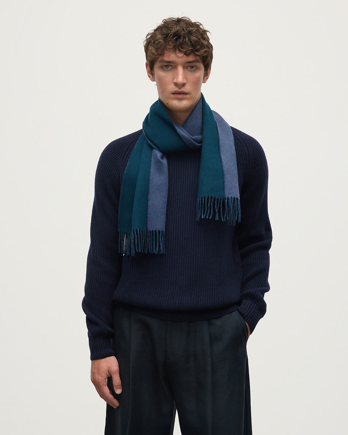 Contrast Reversible Green Cashmere Scarf
