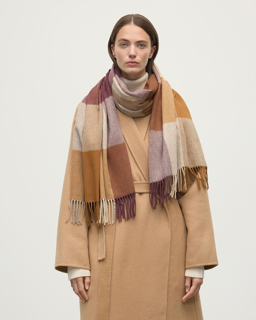 Block Check Brown Cashmere Stole