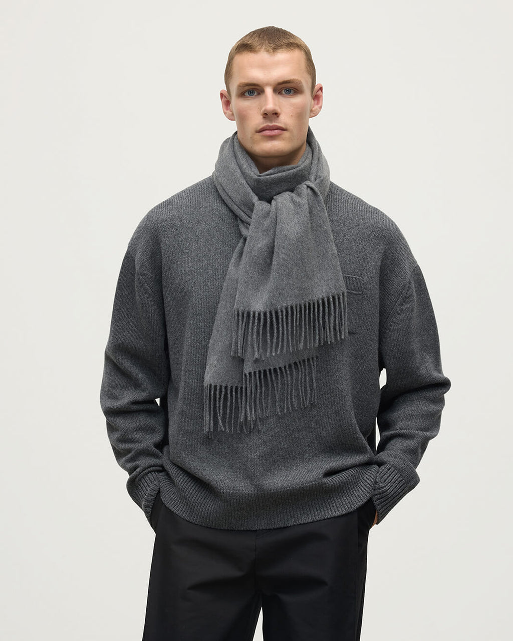 Wide Mid Grey Cashmere Scarf