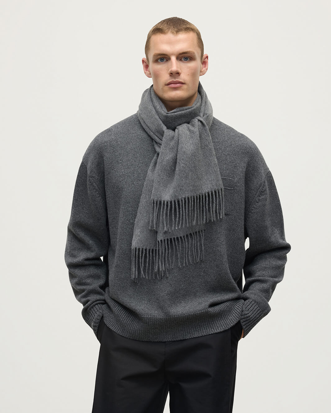 Wide Mid Grey Cashmere Scarf