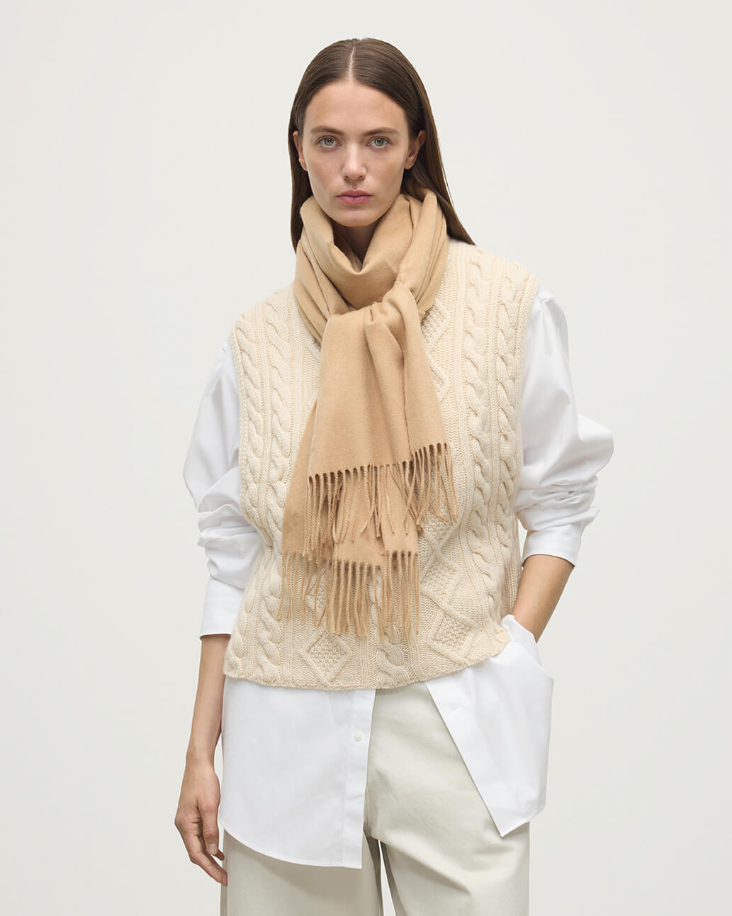 Wide Camel Cashmere Scarf