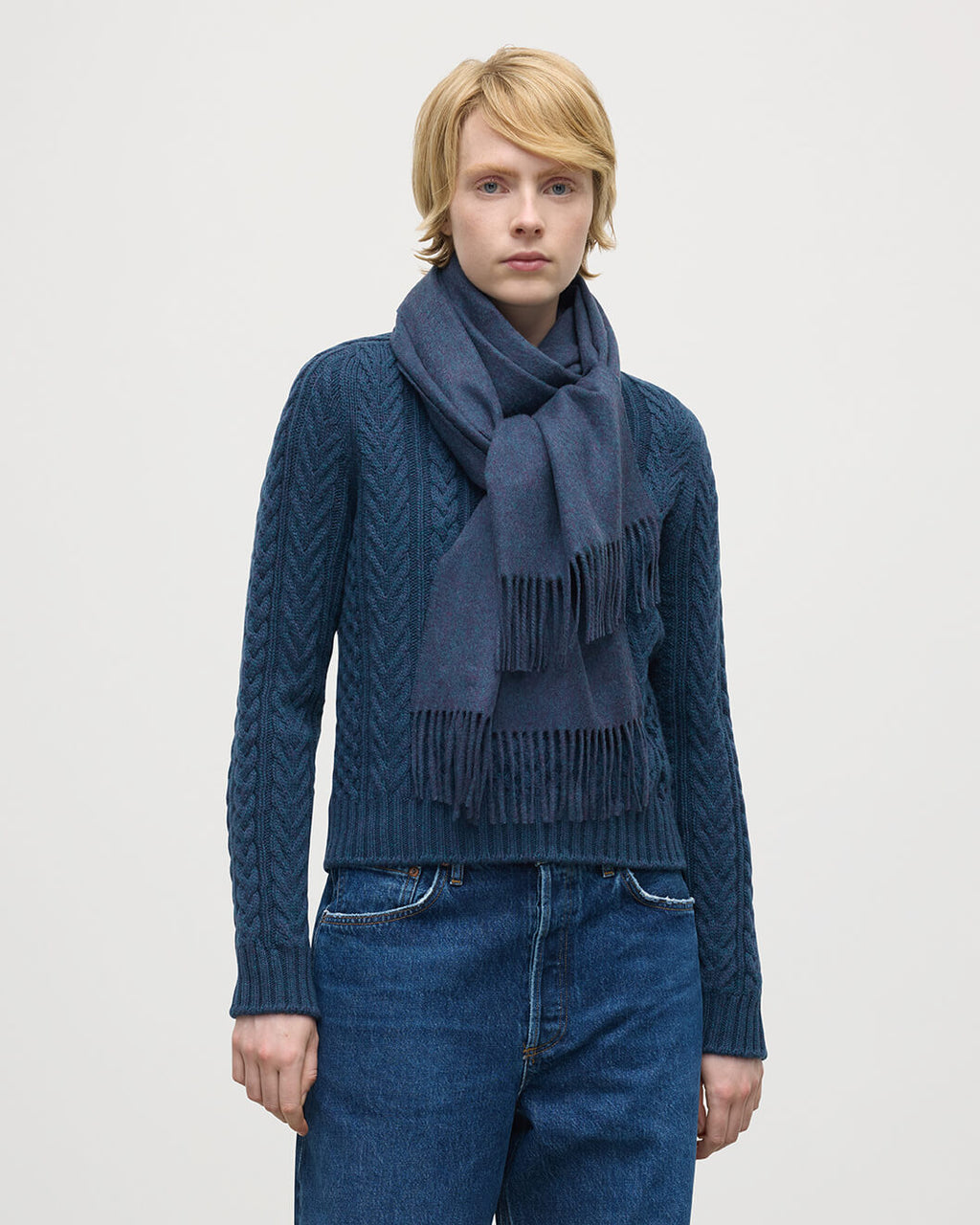 Navy Wide Cashmere Scarf