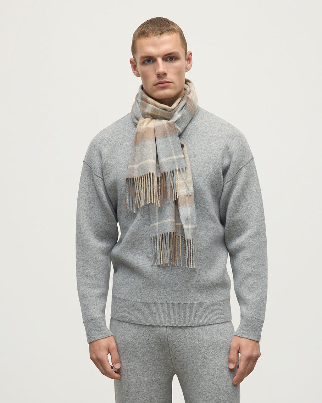 Wide Natural MacKellar Tartan Cashmere Scarf