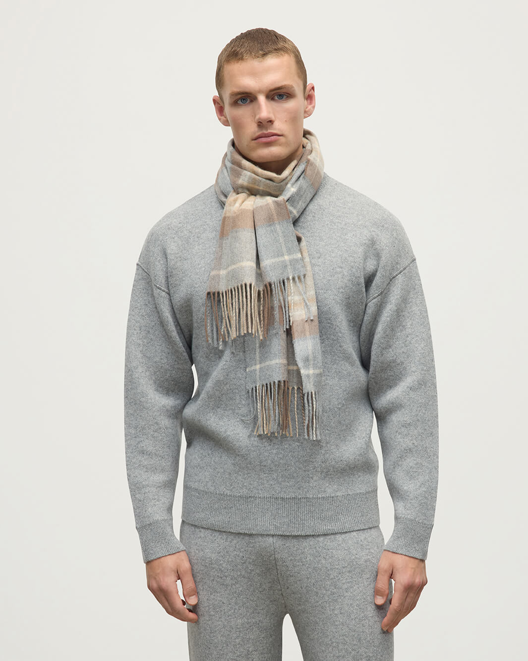 Wide Natural MacKellar Tartan Cashmere Scarf