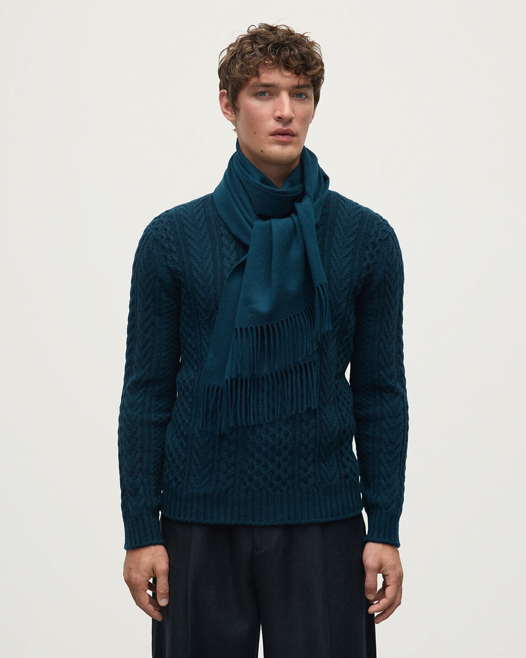 Wide Bottle Green Cashmere Scarf