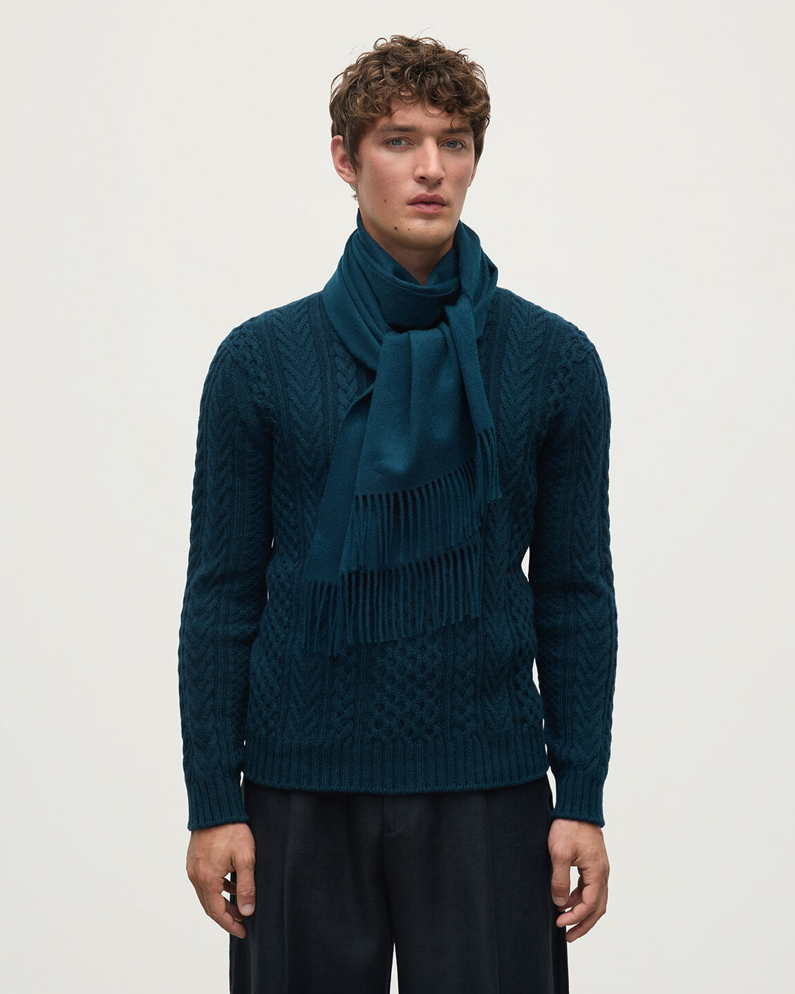 Wide Bottle Green Cashmere Scarf