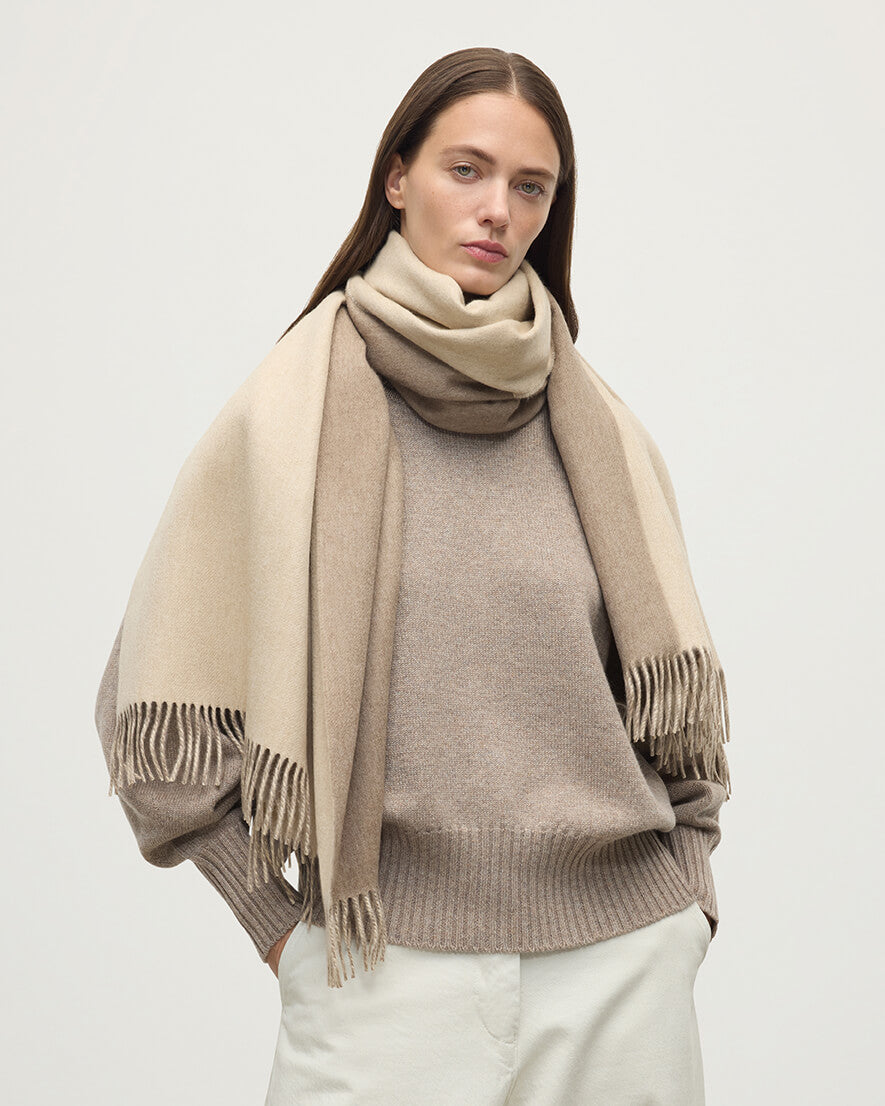 Contrast Reversible Natural Cashmere Stole