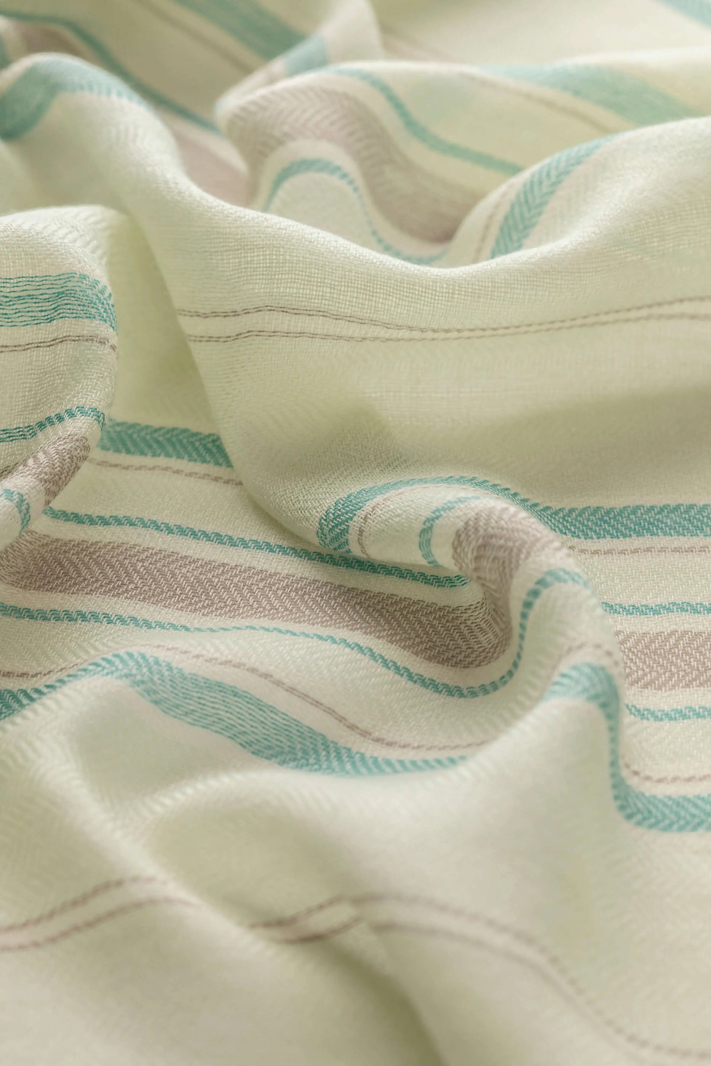 Lightweight Stripy Light Green Cashmere Scarf
