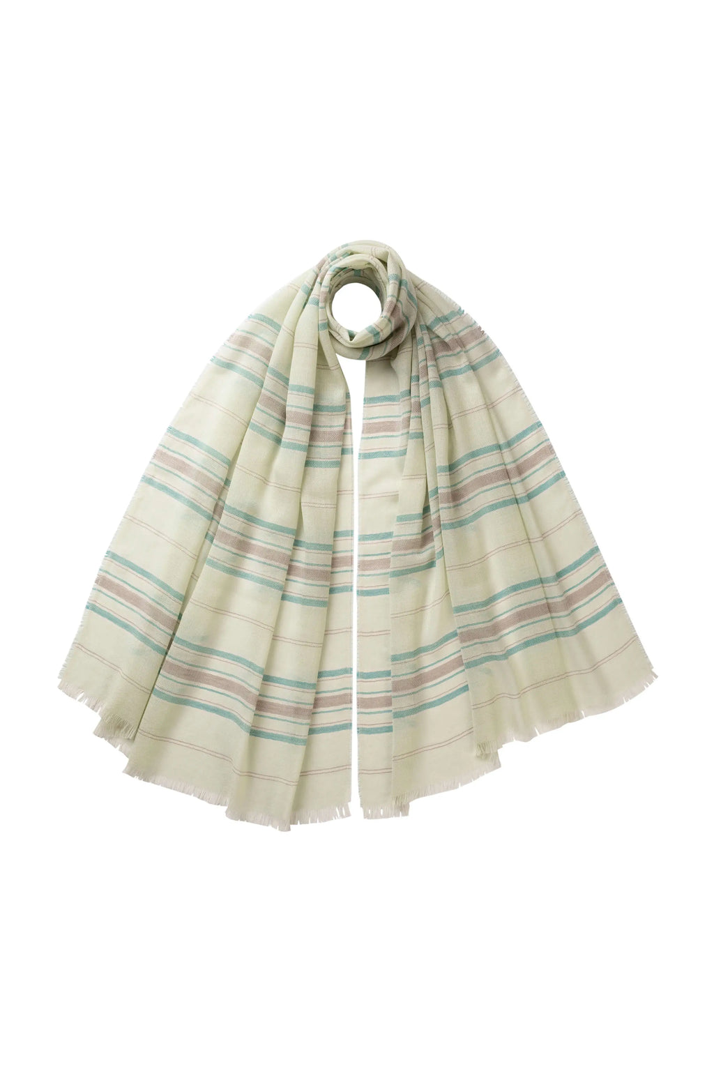 Lightweight Stripy Light Green Cashmere Scarf